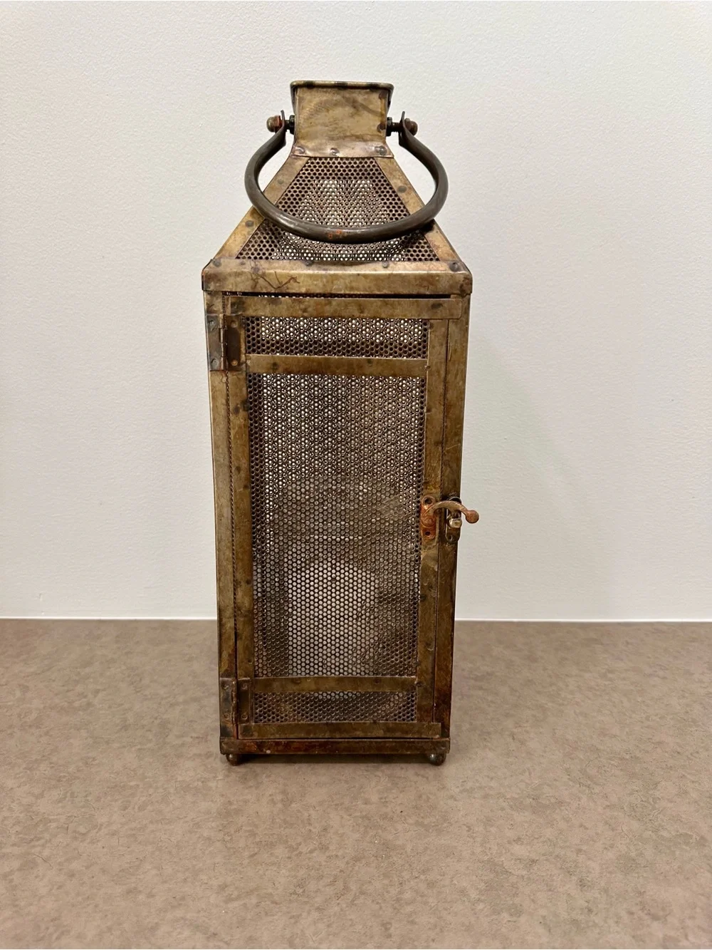 Metal Mesh Lantern - Antique Inspired - Brass Color Finish Hurricane Lantern 16”